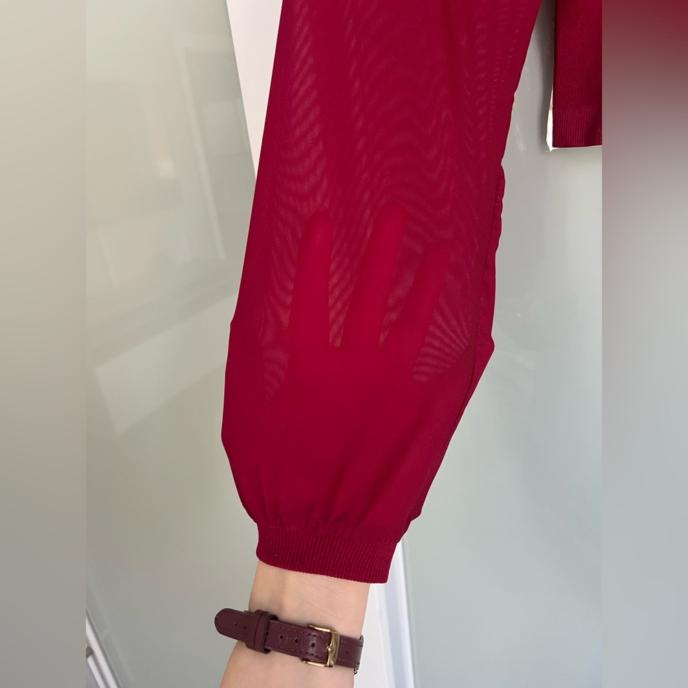 134 - Sugar Rain Women’s Scoop Neck Sheer Sleeves Cropped Long-Sleeve Top - Picture 3 of 4